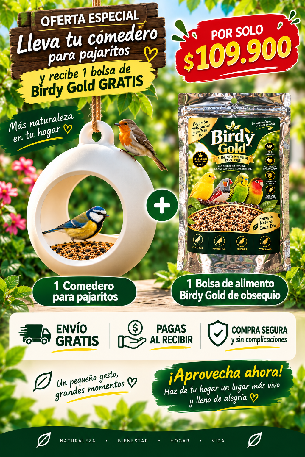 Comedero Premium + Obsequio Birdy Gold