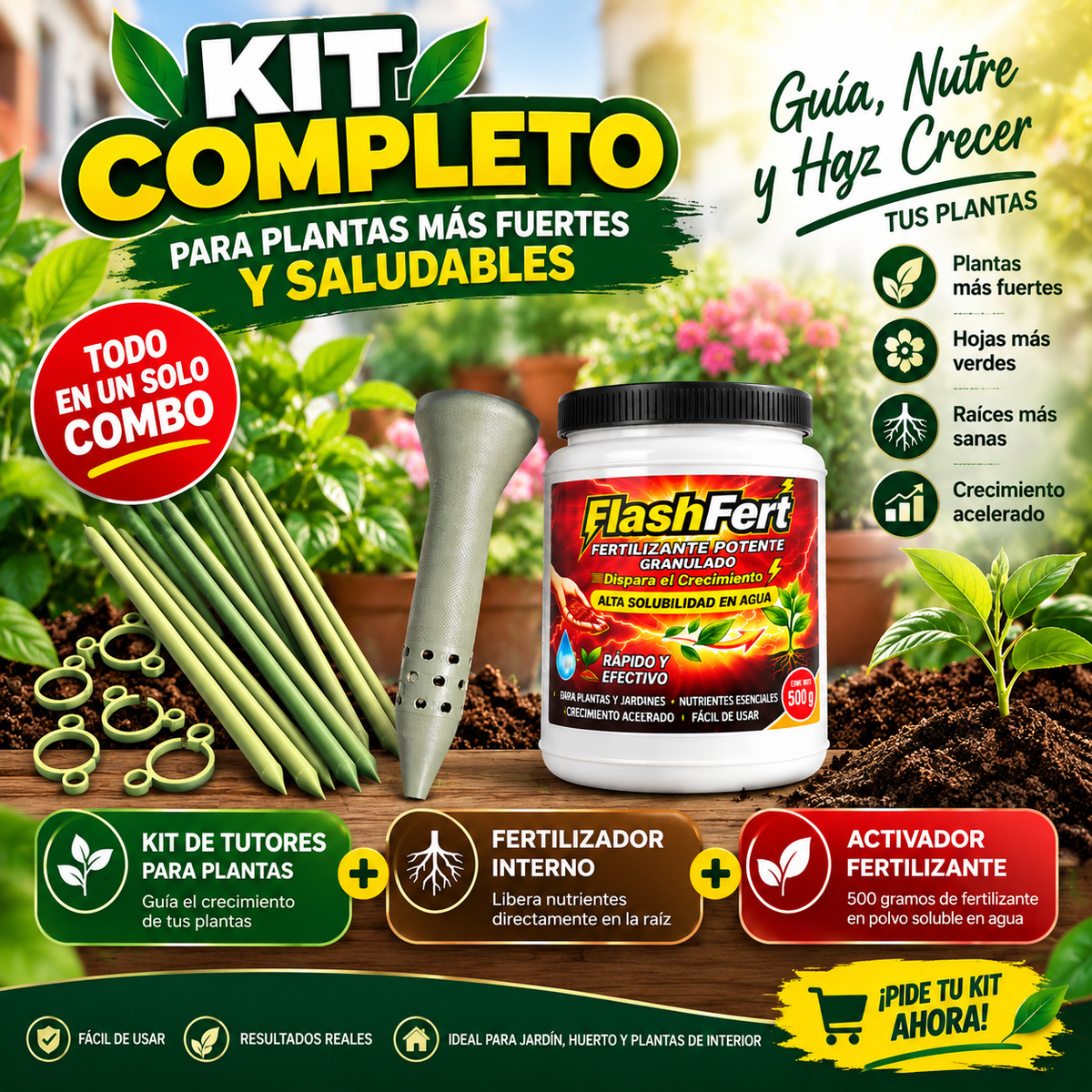Kit Soporte Plantas + Fertilizador + Activador Fertilizante